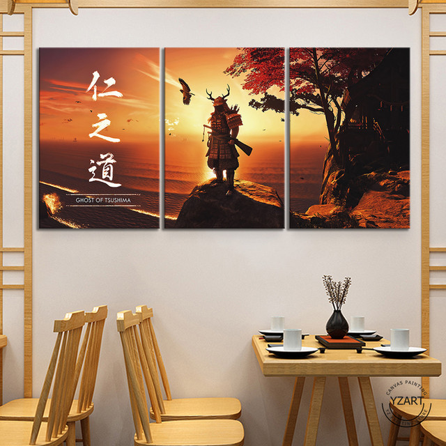 Ghost of tsushima jogo cartaz de arte pinturas estilo japonês samurai  paisagem jogo cartaz quadros da lona arte da parede - AliExpress